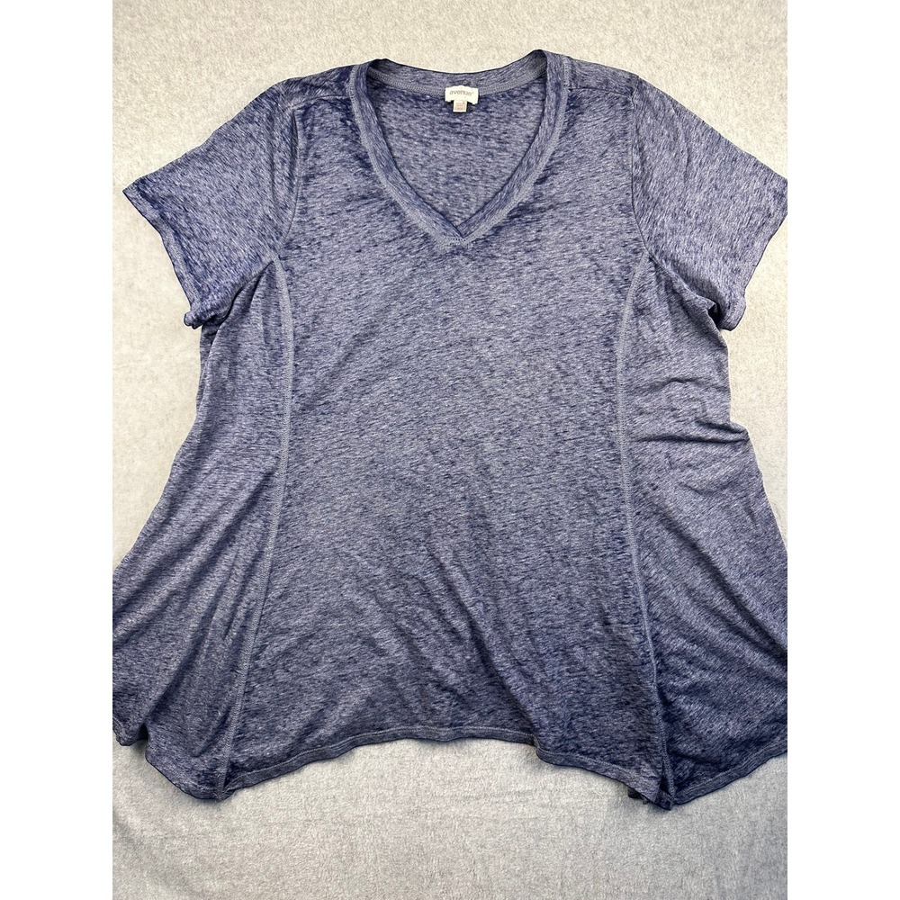 Avenue Blue Space Dye Sharkbite Hem V-Neck Short Sleeve Top Womens 18/20